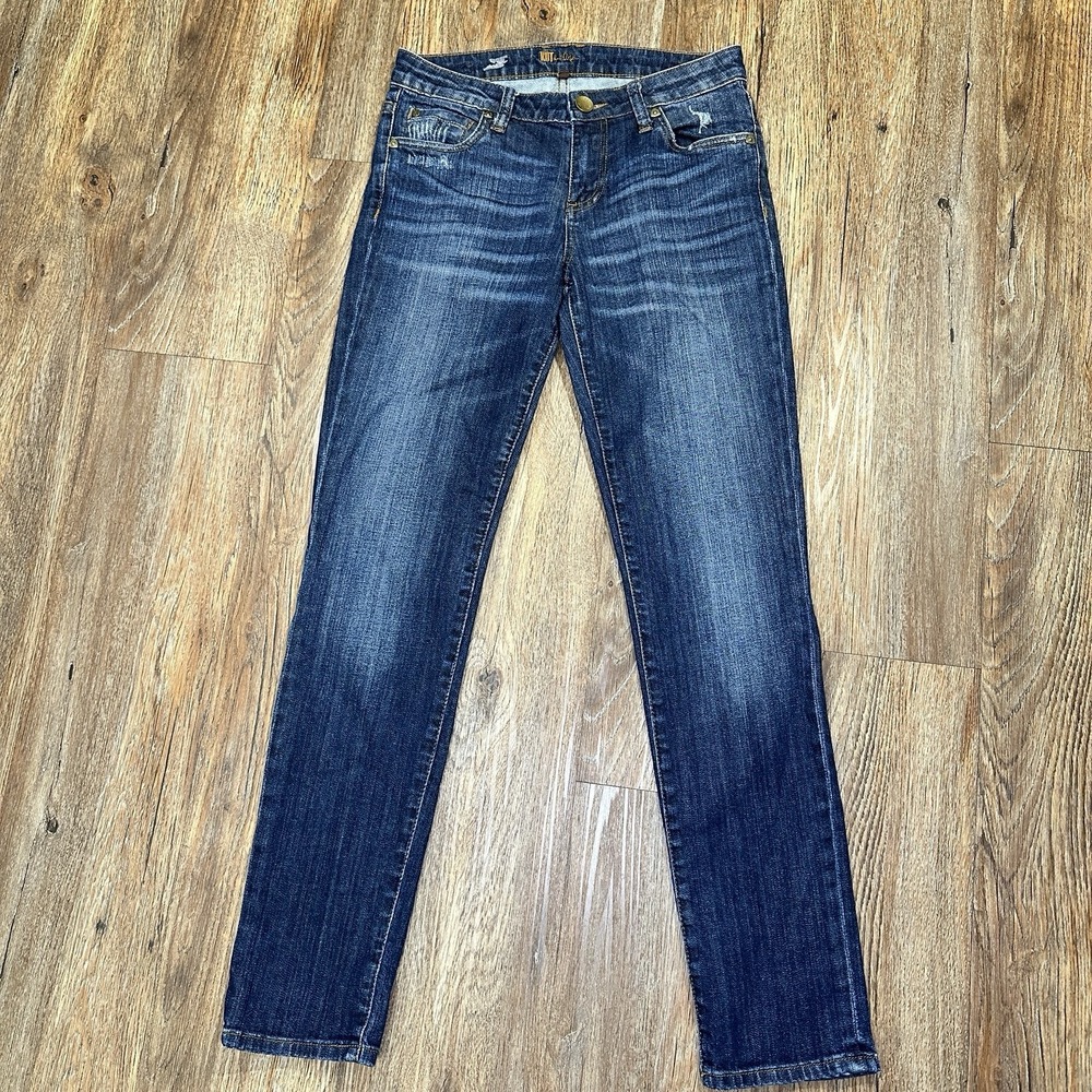 Kut From The Kloth Womens 4 Dark Wash Skinny Jeans Mid Rise Stretch Distressed